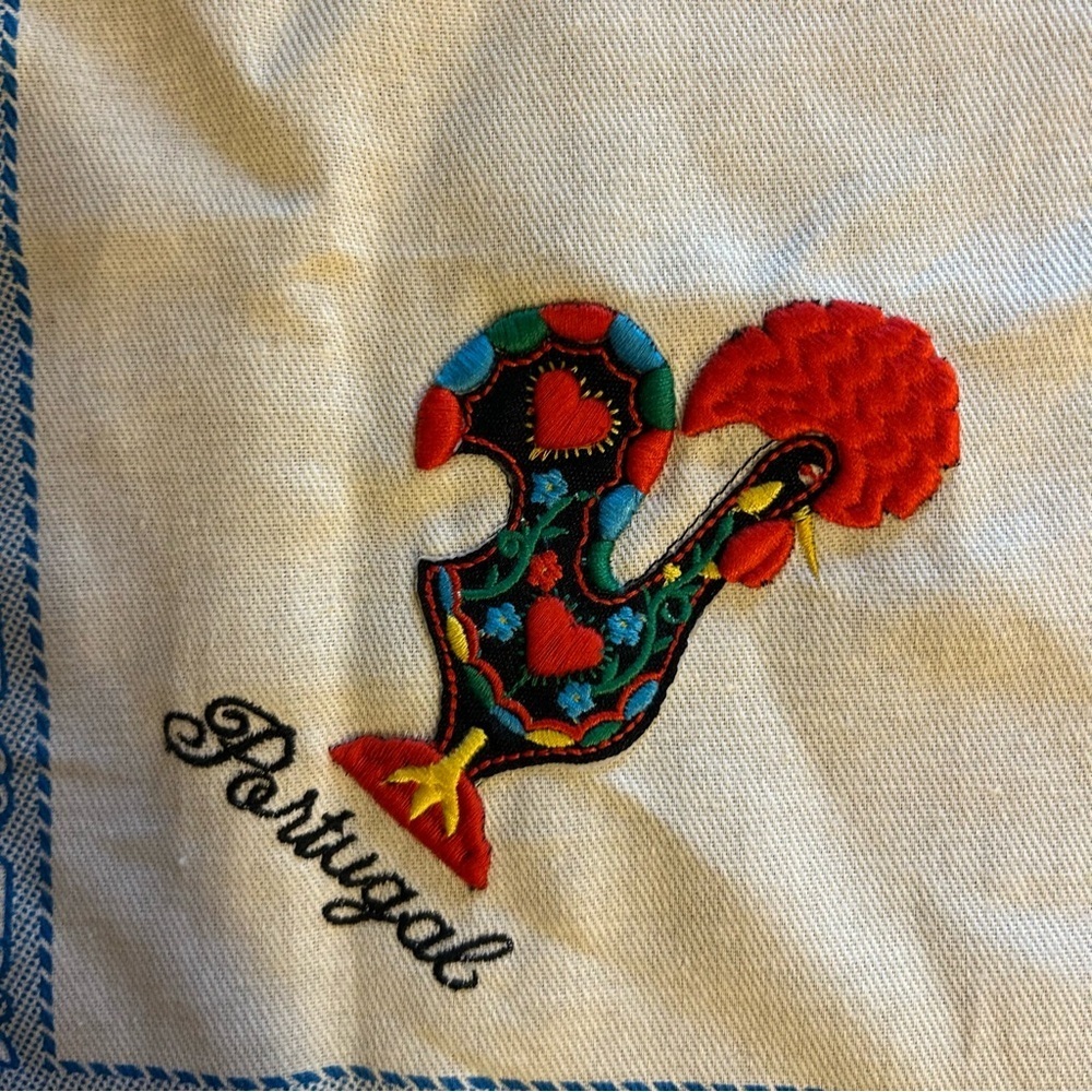 Portugal Tea Kitchen Towel Rooster Folk Art Colorful 27”x 28" Embroidered - Picture 3 of 10